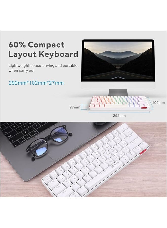 بيتيون بايشن كيبورد العاب ميكانيكي، سلكية مدمجة للغاية بـ61 مفتاح مع مفاتيح زرقاء واضاءة خلفية RGB لاجهزة iOS واندرويد وويندوز - ابيض - Image 2
