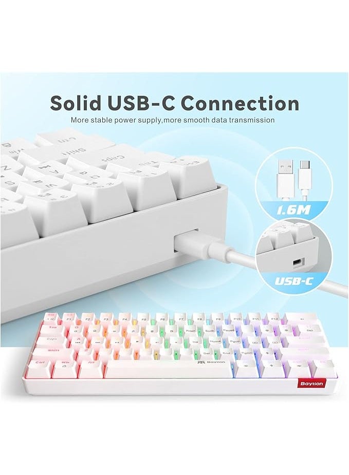 بيتيون بايشن كيبورد العاب ميكانيكي، سلكية مدمجة للغاية بـ61 مفتاح مع مفاتيح زرقاء واضاءة خلفية RGB لاجهزة iOS واندرويد وويندوز - ابيض - Image 4