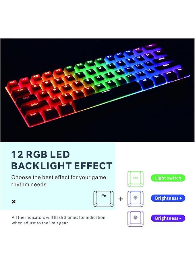 بيتيون بايشن كيبورد العاب ميكانيكي، سلكية مدمجة للغاية بـ61 مفتاح مع مفاتيح زرقاء واضاءة خلفية RGB لاجهزة iOS واندرويد وويندوز - ابيض - Image 5