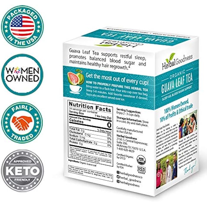 Herbal Goodness شاي أوراق الجوافة 24 كيس شاي - 100% شاي أوراق جوافة طبيعية عضوية - أوراق جوافة عضوية لدعم المناعة والهضم والاسترخاء | فوائد عشبية - Image 5