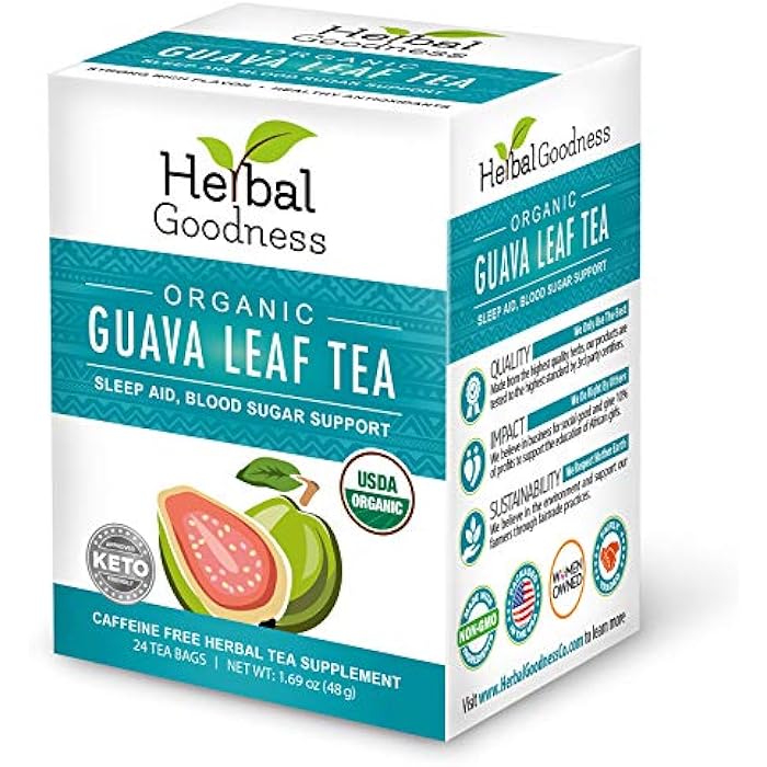 Herbal Goodness شاي أوراق الجوافة 24 كيس شاي - 100% شاي أوراق جوافة طبيعية عضوية - أوراق جوافة عضوية لدعم المناعة والهضم والاسترخاء | فوائد عشبية - Image 1