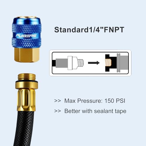 PUIBERS 2PCS Locking Air Chuck,1/4" FNPT Brass Closed Flow Tire Chuck Quick Connect, Tire Inflator Nozzle for Air Compressors,Lock On Air Chucks Max Pressure 150 PSI - Image 3
