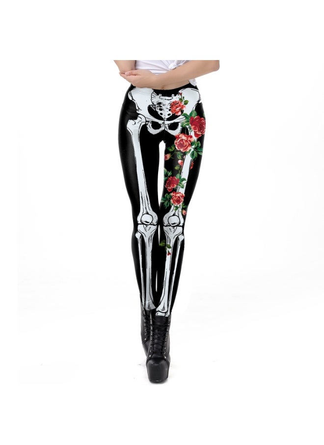 NIBEMINENT Halloween pants, fashionable printed stretch leggings, pumpkin head skull frame, digital printed skinny leggings  - Image 1
