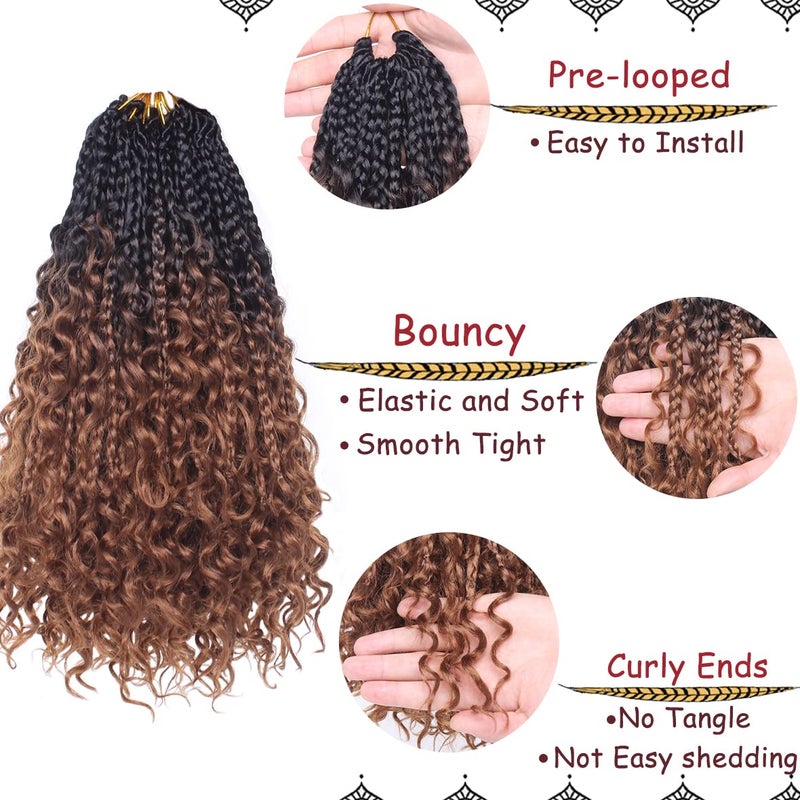 Beverlee Boho 8 Pack Goddess Box Braids 14 Inch Bohemian Crochet Hair with Curly Ends Pre-looped Synthetic for Black Women - Image 3