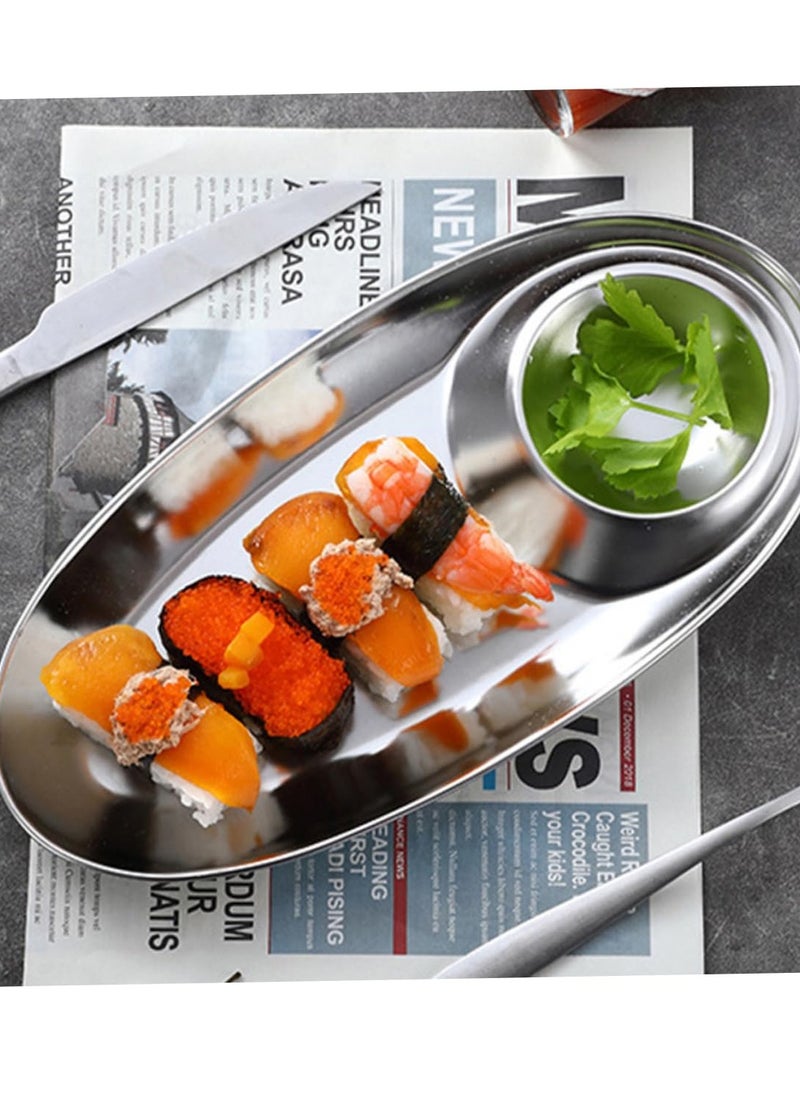 Generic - Stainless Steel Chip and Dip Tray Set, 2 Pcs Oval Sauce Dishes for Snacks, Sushi, and Salads, Multifunctional Serving Plates - Image 1