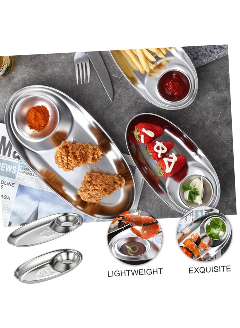 Generic - Stainless Steel Chip and Dip Tray Set, 2 Pcs Oval Sauce Dishes for Snacks, Sushi, and Salads, Multifunctional Serving Plates - Image 1