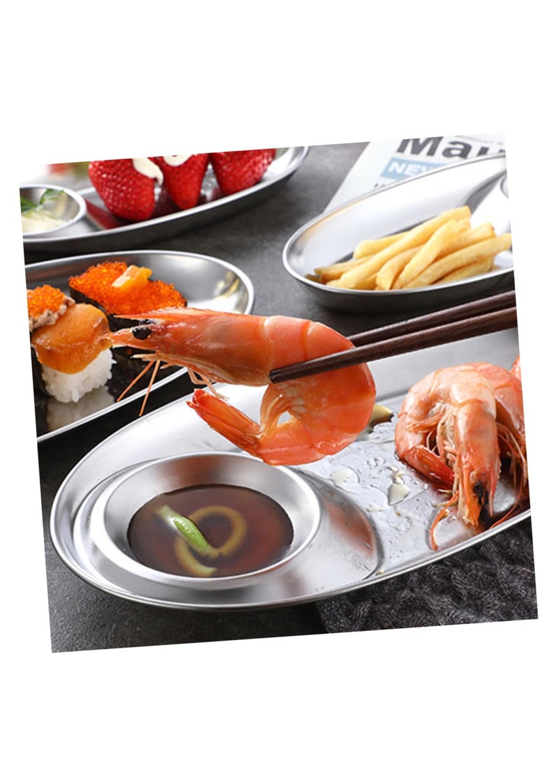 Generic - Stainless Steel Chip and Dip Tray Set, 2 Pcs Oval Sauce Dishes for Snacks, Sushi, and Salads, Multifunctional Serving Plates - Image 1