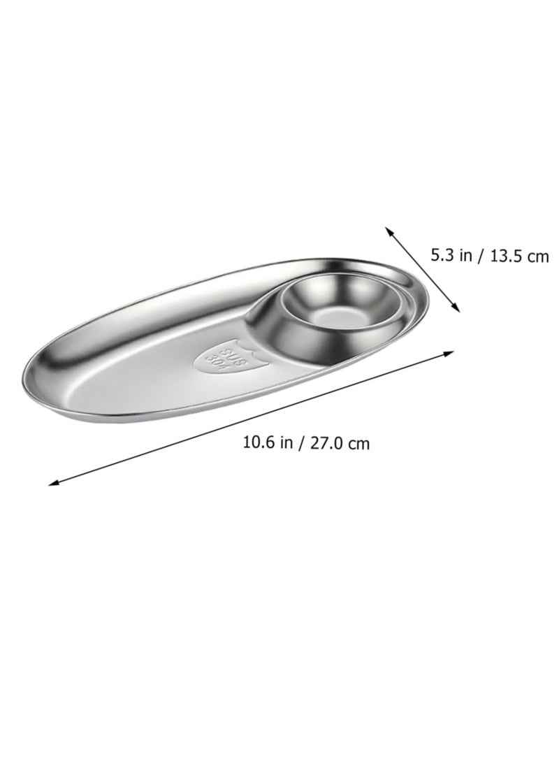 Generic - Stainless Steel Chip and Dip Tray Set, 2 Pcs Oval Sauce Dishes for Snacks, Sushi, and Salads, Multifunctional Serving Plates - Image 1