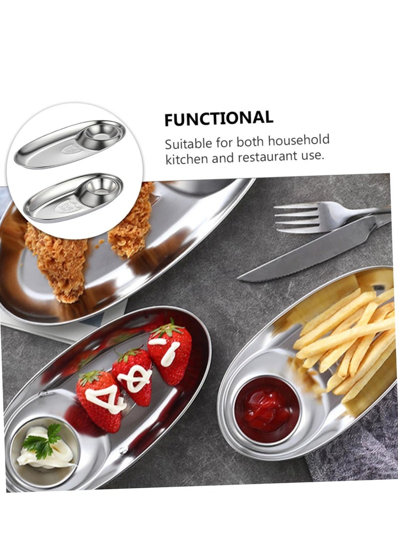 Generic - Stainless Steel Chip and Dip Tray Set, 2 Pcs Oval Sauce Dishes for Snacks, Sushi, and Salads, Multifunctional Serving Plates - Image 1