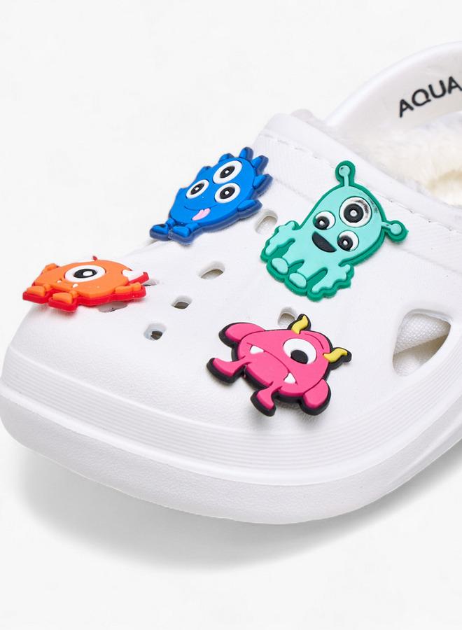 Aqua Boys Fur and Monster Charm Detail Clogs - Image 4