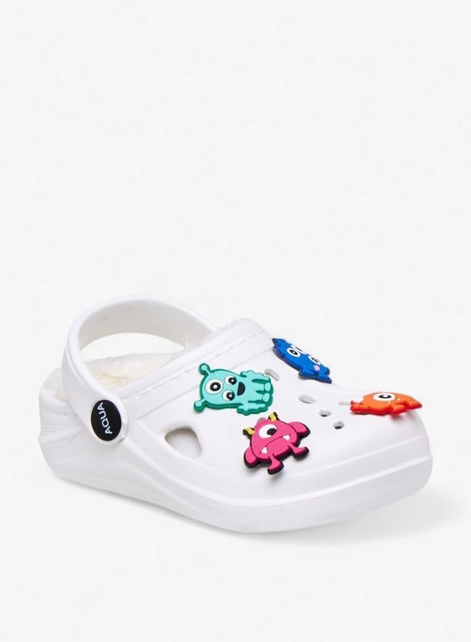 Aqua Boys Fur and Monster Charm Detail Clogs - Image 1