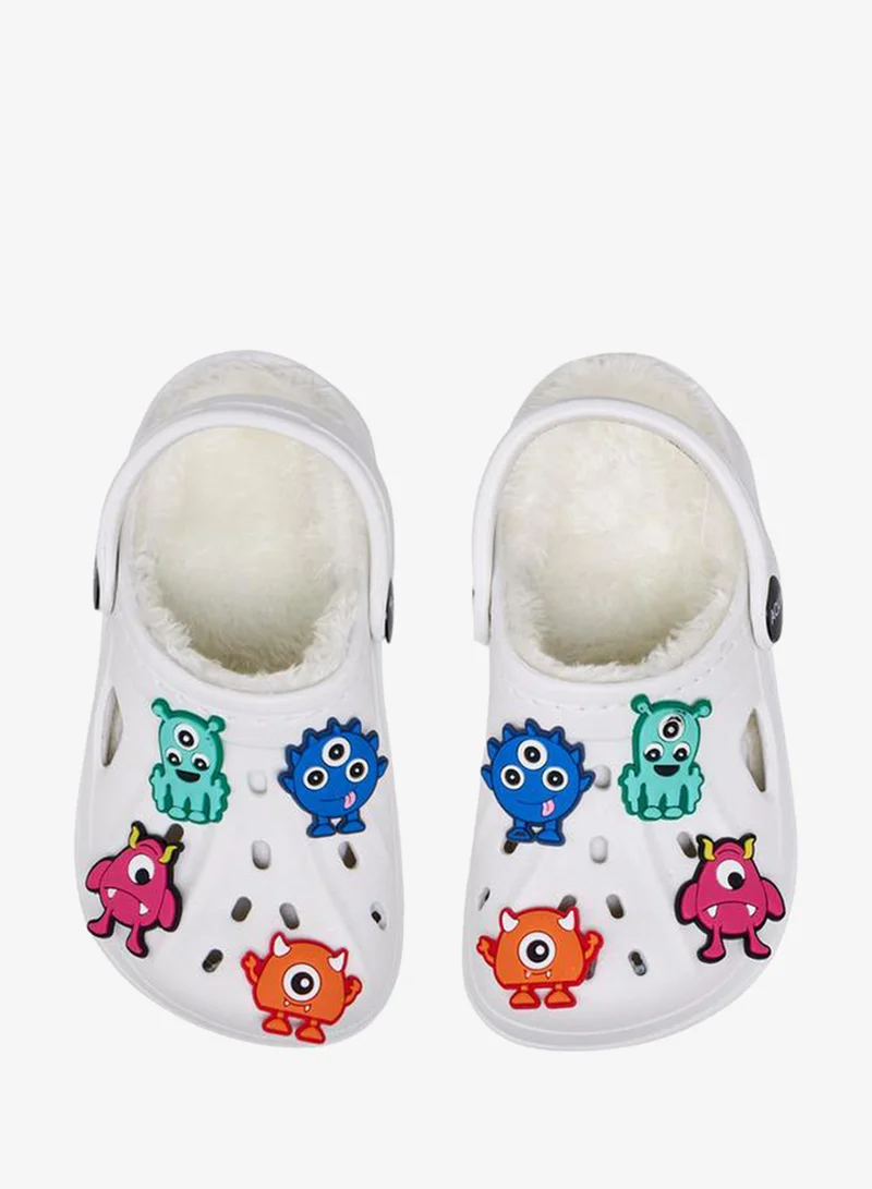 Aqua Boys Fur and Monster Charm Detail Clogs