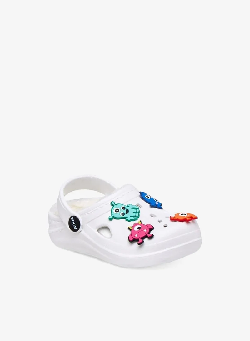 Aqua Boys Fur and Monster Charm Detail Clogs