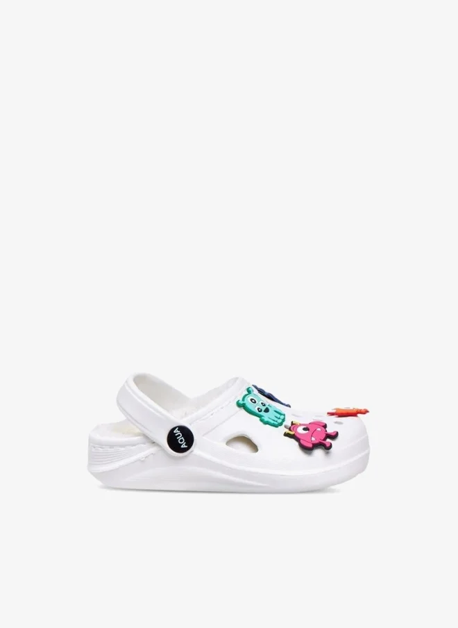 Aqua Boys Fur and Monster Charm Detail Clogs