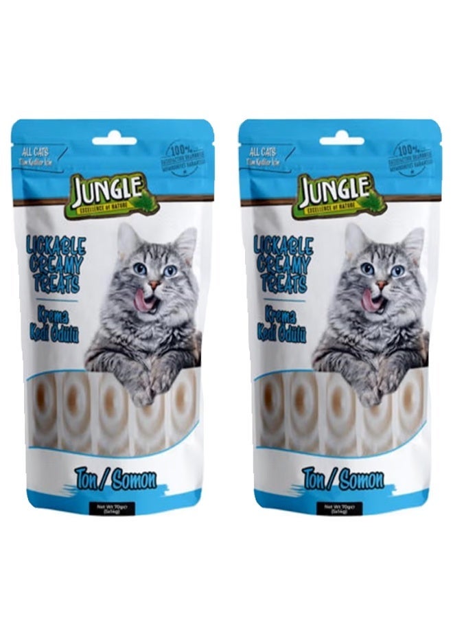 جانغل جائزة قطط الكريمة بنكهة التونة والسلمون في الغابة (عبوتان) - Image 1