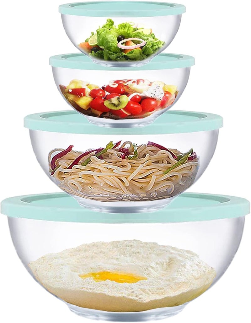 Homwin Glass Mixing Bowls with Lids Set, 8 Pieces Glass Salad Bowl Set with Lids(0.6QT,1.1QT,2.2QT,4QT) High Brosilicate Microwave Bowls for Kitchen Baking, Prepping Serving and Storage, Great Gift - Image 1