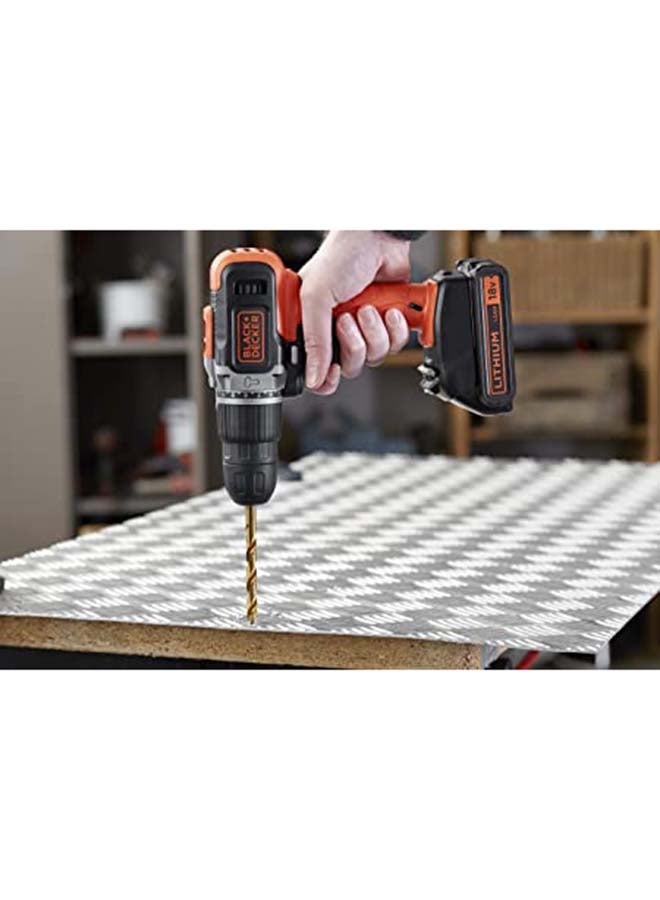 BLACK+DECKER 18V Li-Ion Cordless Hammer Drill Kit with 160 Accessories in Kitbox, 2 x 1.5Ah Batteries, Orange/Black - BCD003BAST-GB, Black/Orange - Image 5