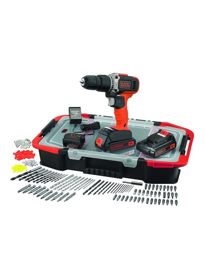 BLACK+DECKER 18V Li-Ion Cordless Hammer Drill Kit with 160 Accessories in Kitbox, 2 x 1.5Ah Batteries, Orange/Black - BCD003BAST-GB, Black/Orange - Image 1