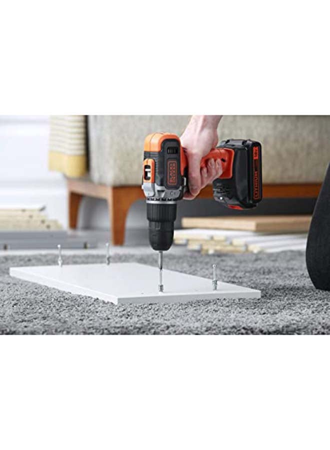 BLACK+DECKER 18V Li-Ion Cordless Hammer Drill Kit with 160 Accessories in Kitbox, 2 x 1.5Ah Batteries, Orange/Black - BCD003BAST-GB, Black/Orange - Image 4