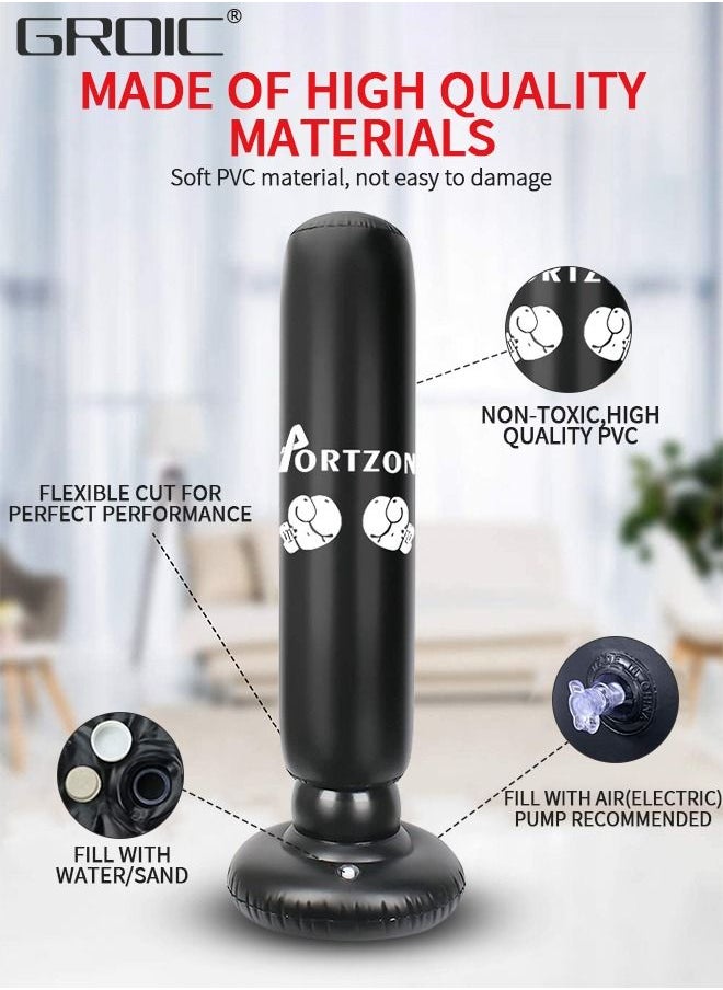 GROIC - Inflatable Punching Bag For Kids, 63 Inch Inflatable Kids Punching Bag with Stand for Bounce-Back Bop Bag for Play, Boxing, Karate, Inflatable Toy Punching Bag Practice Kickboxing with pump - Image 1