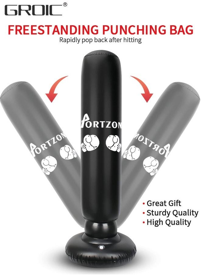 GROIC - Inflatable Punching Bag For Kids, 63 Inch Inflatable Kids Punching Bag with Stand for Bounce-Back Bop Bag for Play, Boxing, Karate, Inflatable Toy Punching Bag Practice Kickboxing with pump - Image 1
