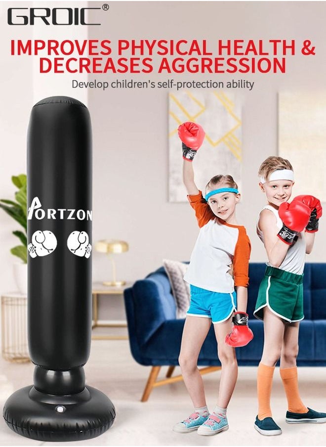 GROIC - Inflatable Punching Bag For Kids, 63 Inch Inflatable Kids Punching Bag with Stand for Bounce-Back Bop Bag for Play, Boxing, Karate, Inflatable Toy Punching Bag Practice Kickboxing with pump - Image 1