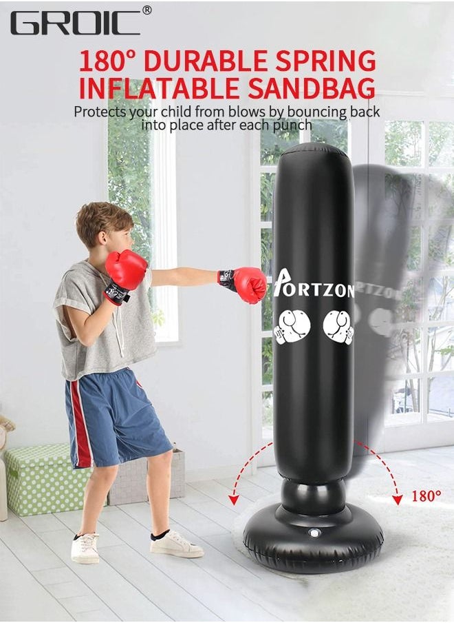 GROIC - Inflatable Punching Bag For Kids, 63 Inch Inflatable Kids Punching Bag with Stand for Bounce-Back Bop Bag for Play, Boxing, Karate, Inflatable Toy Punching Bag Practice Kickboxing with pump - Image 1