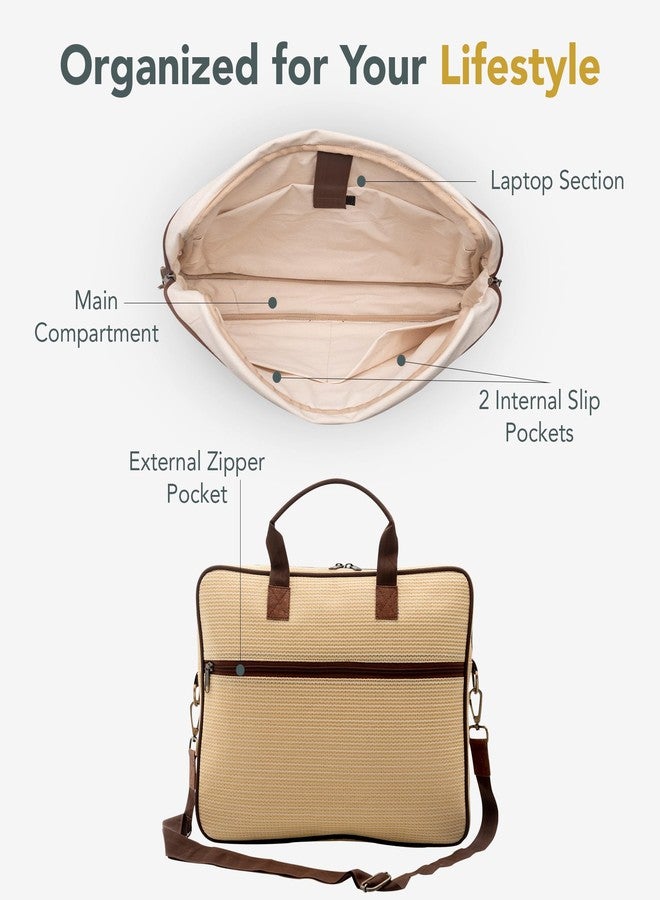 Handy Sleek Messenger Laptop Bag with Multiple Organisers | 15.6 Inch Laptop Office Bag for Men & Women | Handbags with Shoulder Straps | Business Briefcase Crossbody Bags (Beige Cream, 16x12x2.5) - Image 4