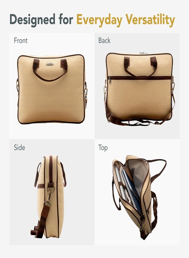 Handy Sleek Messenger Laptop Bag with Multiple Organisers | 15.6 Inch Laptop Office Bag for Men & Women | Handbags with Shoulder Straps | Business Briefcase Crossbody Bags (Beige Cream, 16x12x2.5) - Image 3