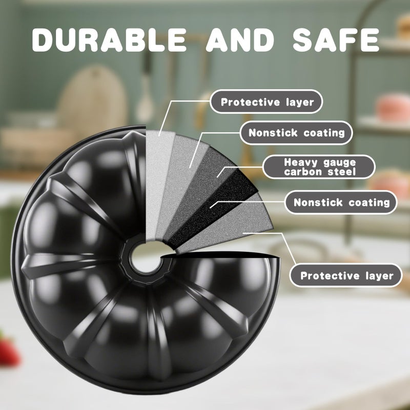 Shinsin 10â€ Cake Pan, Nonstick Fluted Cake Pan, Buntz Pound Cake Mold,Tube Bakeware,Baking Mold for Jello/Gelatin/Chocoflan, Non Toxic, Easy Clean - Black - Image 4