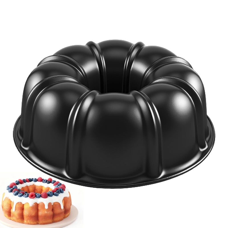 Shinsin 10â€ Cake Pan, Nonstick Fluted Cake Pan, Buntz Pound Cake Mold,Tube Bakeware,Baking Mold for Jello/Gelatin/Chocoflan, Non Toxic, Easy Clean - Black - Image 1