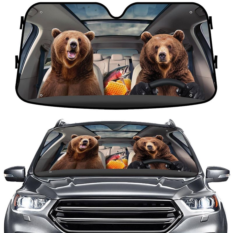 GENANY Bear Couple Funny Windshield Sun Shade for Car SUV Truck 55x30 InchesSun Shade Windshield Shades for Windows Protector Blocks UV Halloween Car Decor
