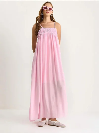 Bianco Lucci LUCCI Embroidered Square Collar Maxi Dress