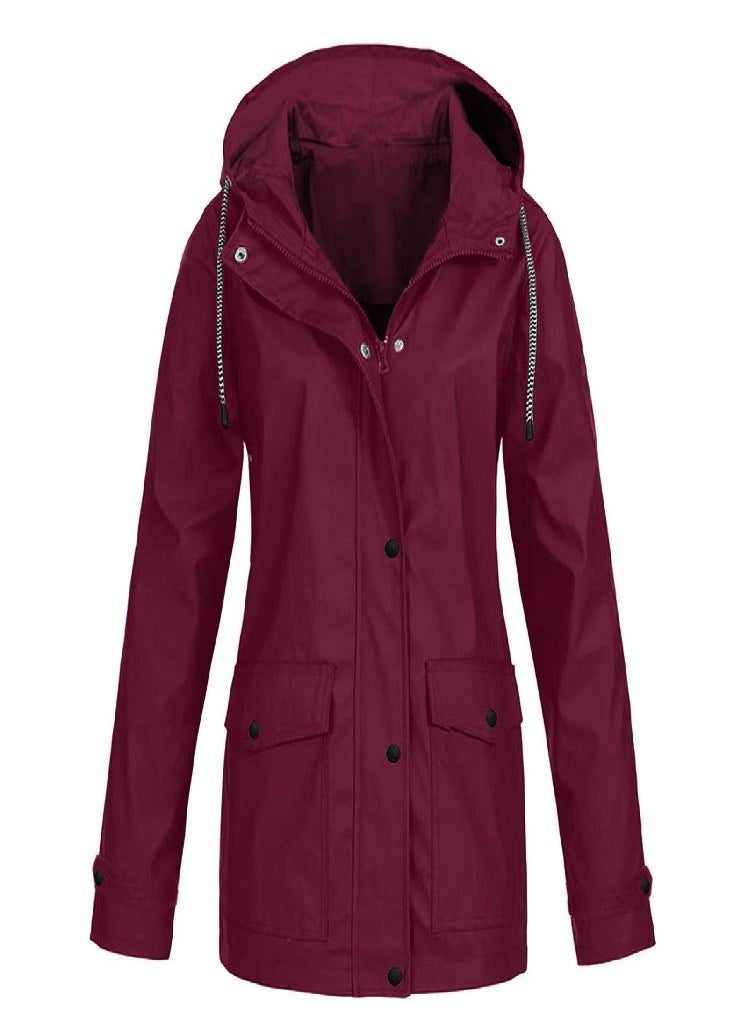 Eckek - Women Solid Stripe Rain Jacket Outdoor Plus Waterproof Hooded Raincoat Windproof - Image 1