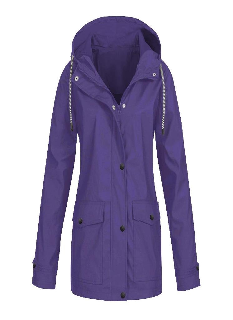Eckek - Women Solid Stripe Rain Jacket Outdoor Plus Waterproof Hooded Raincoat Windproof - Image 1