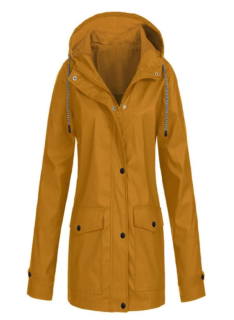 Eckek - Women Solid Stripe Rain Jacket Outdoor Plus Waterproof Hooded Raincoat Windproof - Image 1