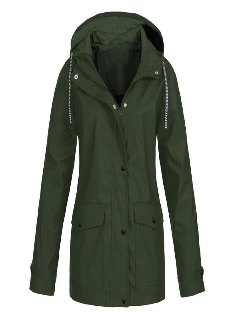 Eckek - Women Solid Stripe Rain Jacket Outdoor Plus Waterproof Hooded Raincoat Windproof - Image 1