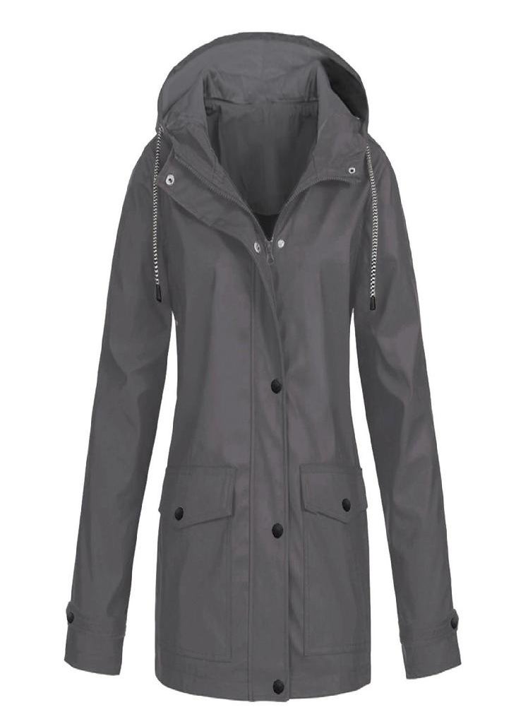 Eckek - Women Solid Stripe Rain Jacket Outdoor Plus Waterproof Hooded Raincoat Windproof - Image 1