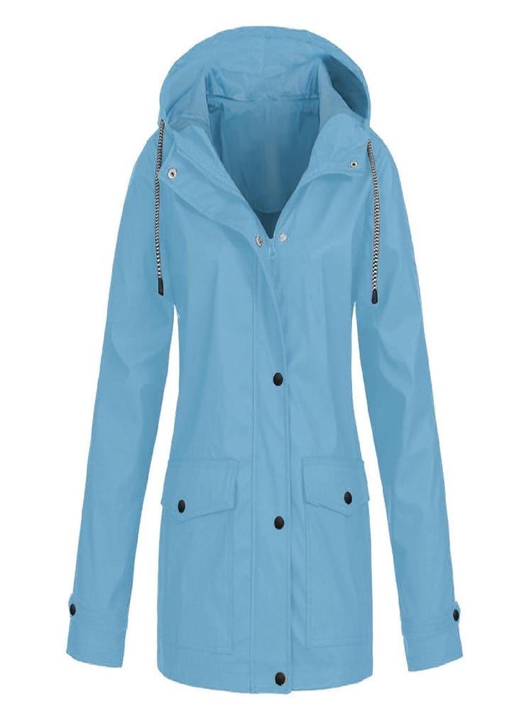Eckek - Women Solid Stripe Rain Jacket Outdoor Plus Waterproof Hooded Raincoat Windproof - Image 1