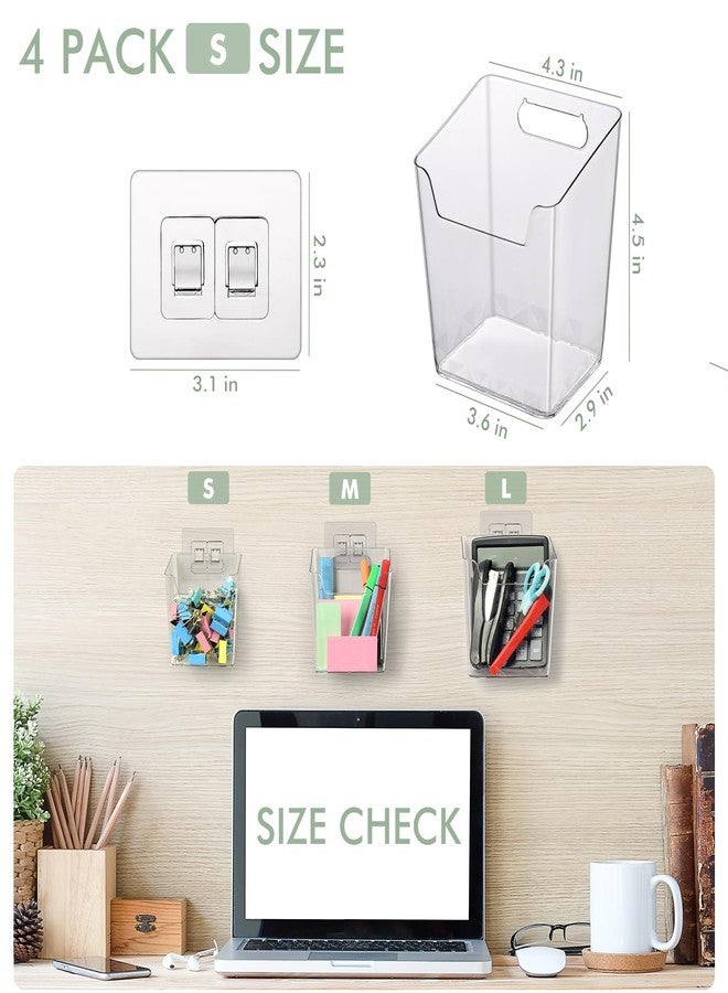LIGHT DUST Clear Adhesive Wall Storage Bins, Small 4 Pack Cabinet Door Organizer Holders, Hanging Wall Mount Pockets, Plastic Cups for Shower Bathroom Makeup Office Craft Remote Kitchen Sink RV Organization - Image 2
