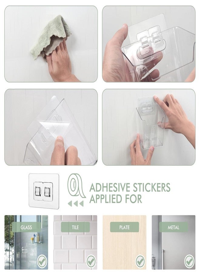 LIGHT DUST Clear Adhesive Wall Storage Bins, Small 4 Pack Cabinet Door Organizer Holders, Hanging Wall Mount Pockets, Plastic Cups for Shower Bathroom Makeup Office Craft Remote Kitchen Sink RV Organization - Image 4