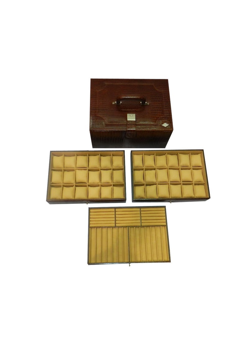 LAVERI LEATHER صندوق ساعات لافيري للرجال والنساء (36 ساعة، أقلام، فتحات خواتم) ، علبة ساعات جلدية فاخرة مع غطاء زجاجي كريستالي، وسادة قابلة للإزالة - Image 2