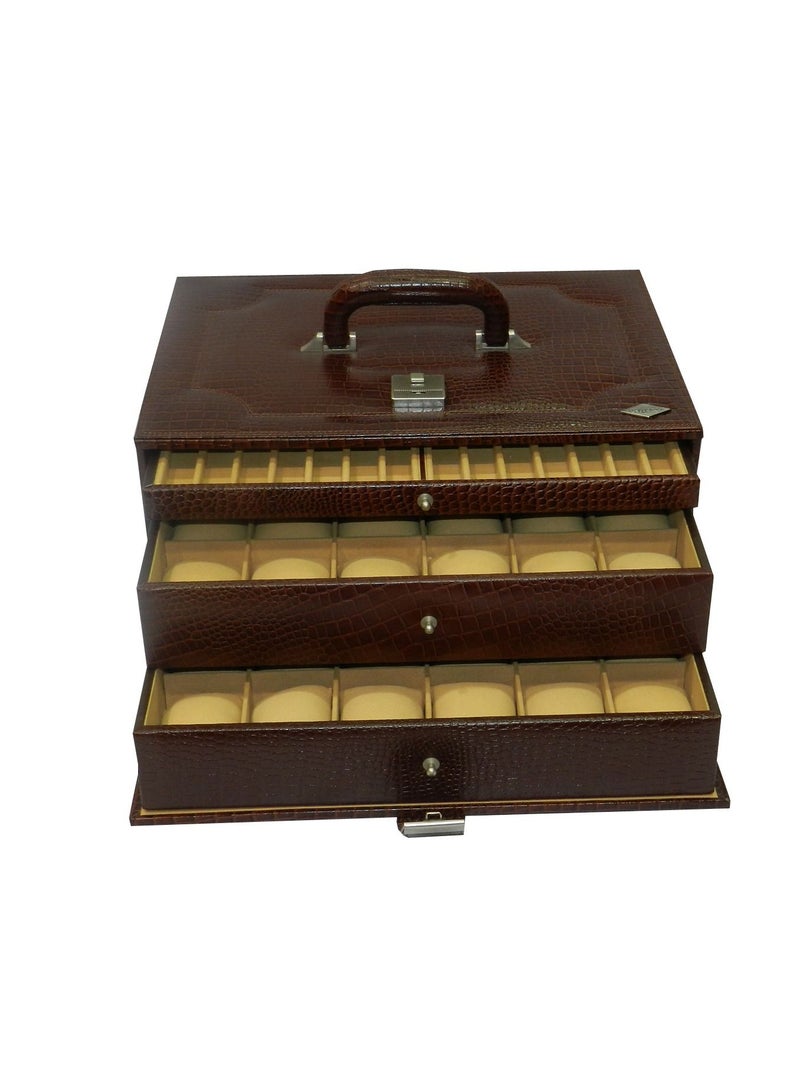 LAVERI LEATHER صندوق ساعات لافيري للرجال والنساء (36 ساعة، أقلام، فتحات خواتم) ، علبة ساعات جلدية فاخرة مع غطاء زجاجي كريستالي، وسادة قابلة للإزالة - Image 1