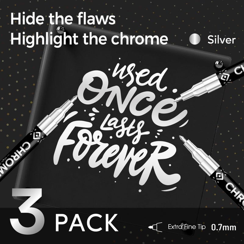 Pagather 3Pcs Chrome Paint Markers, Silver Permanent Mirror Liquid Chrome Pens for Plastic, Metal, Model, Jewelry, Wheel Painting, Touch Up & Repair Kit, DIY Art Projects - Image 2