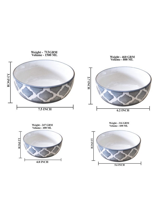 Kunhar Ceramic Mixing Bowl Set - 4 Pieces (1500ml, 800ml, 600ml, 400ml), Grey Umrao - Durable, Microwave & Dishwasher Safe - Ideal for Mixing, Serving & Storage - Image 4