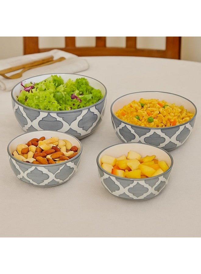 Kunhar Ceramic Mixing Bowl Set - 4 Pieces (1500ml, 800ml, 600ml, 400ml), Grey Umrao - Durable, Microwave & Dishwasher Safe - Ideal for Mixing, Serving & Storage - Image 2
