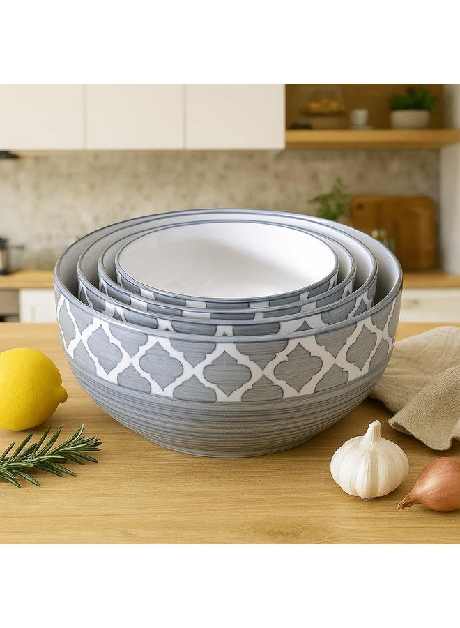 Kunhar Ceramic Mixing Bowl Set - 4 Pieces (1500ml, 800ml, 600ml, 400ml), Grey Umrao - Durable, Microwave & Dishwasher Safe - Ideal for Mixing, Serving & Storage - Image 1