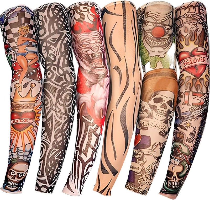 YARIEW 6pcs Temporary Tattoo Sleeves, 6pcs Set Arts Temporary Fake Slip On Tattoo Arm Sleeves Kit - Image 1