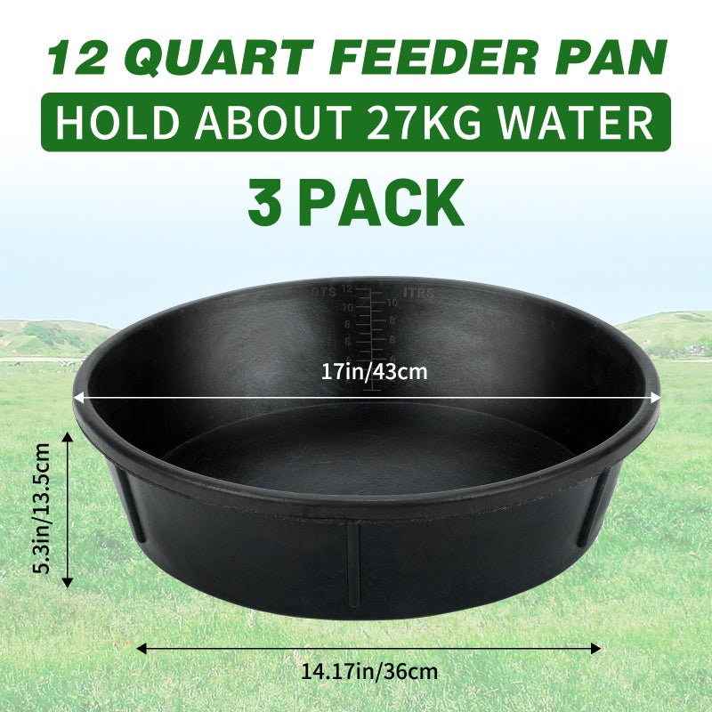 Midollarle 3Pcs Heavy Duty Rubber Feeder Pan, 12Q/3Gal Horses Feed Pan, Large Feed Bucket for Animal Feeding, Livestock Water Bowl Chicken Dust Bath Tub for Horse Goat Pig Dog Farm Livestock Poultry - Image 2