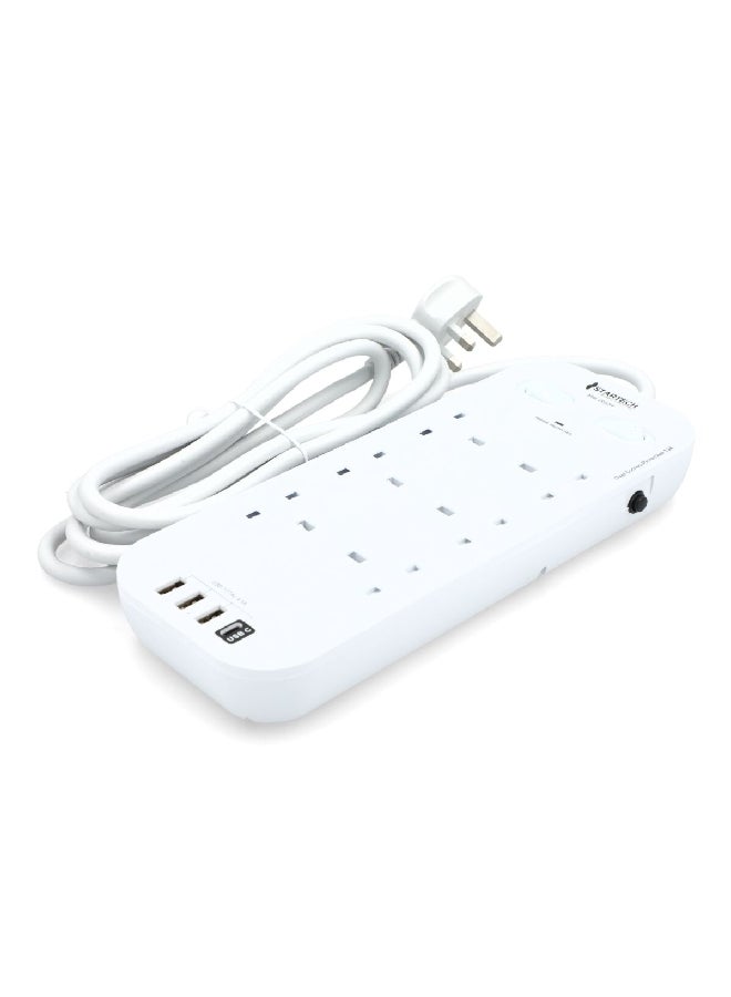 StarTech 6-Outlet Power Strip Extension Cord with 3-USB White 40 x 6.5 x 22 cm HN6089 - Image 3